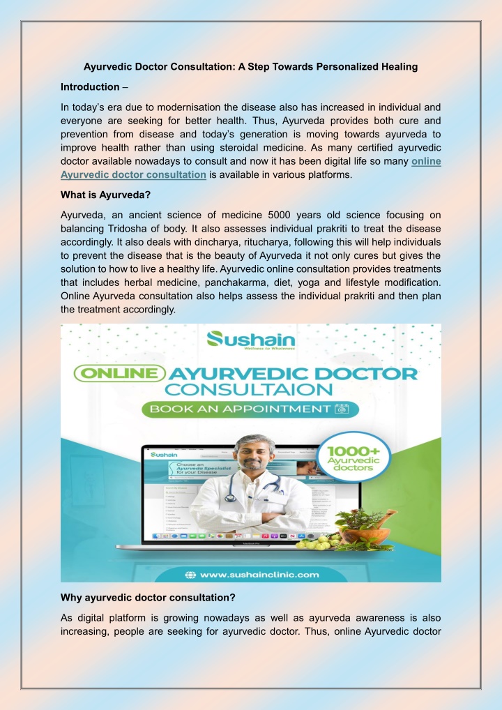 ayurvedic doctor consultation a step towards