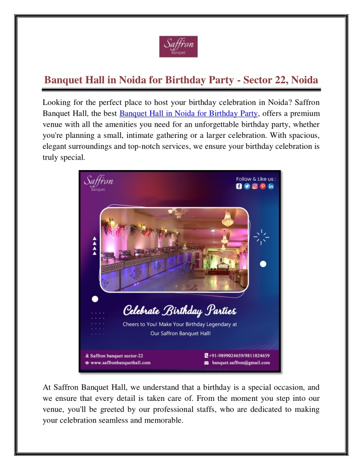 banquet hall in noida for birthday party sector