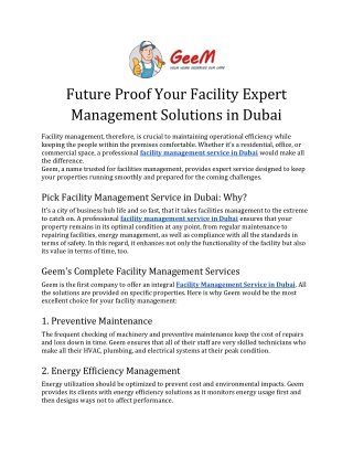 Comprehensive Facility Management Services in Dubai