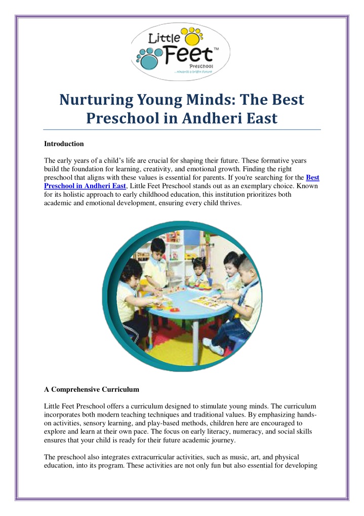 nurturing young minds the best preschool