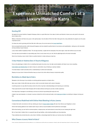 Experience Unmatched Comfort at a Luxury Hotel in Katra