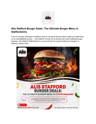 Alis Stafford Burger Deals- The Ultimate Burger Menu in Staffordshire