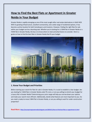 How to Find the Best Flats or Apartment in Greater Noida in Your Budget