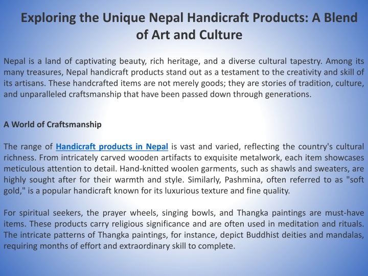 exploring the unique nepal handicraft products