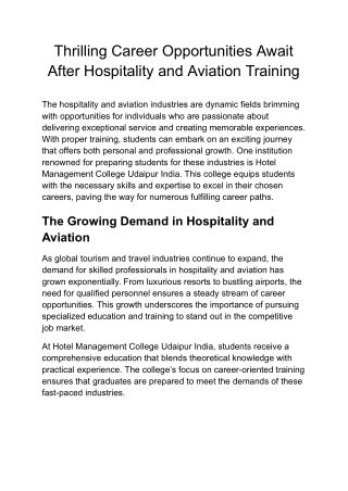Thrilling Career Opportunities Await After Hospitality and Aviation Training