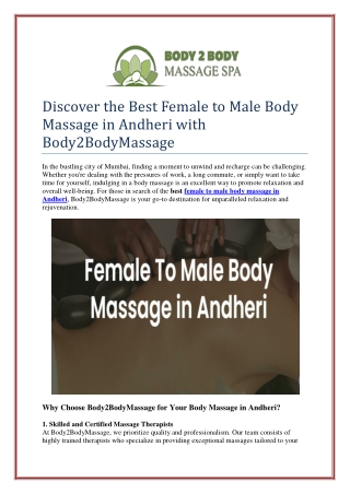 Discover the Best Female to Male Body Massage in Andheri with Body2BodyMassage