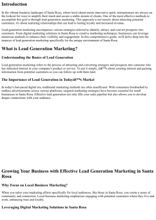 Growing Your Business with Effective Lead Generation Marketing in Santa Rosa