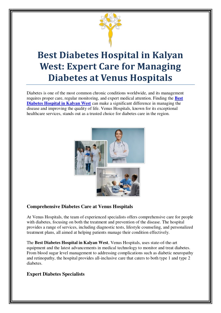 best diabetes hospital in kalyan west expert care