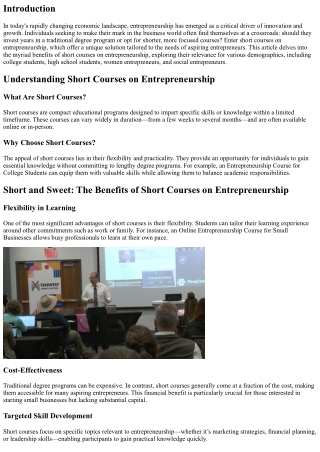 **Short and Sweet: The Benefits of Short Courses on Entrepreneurship**