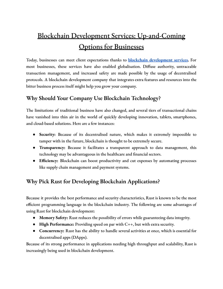 blockchain development services up and coming