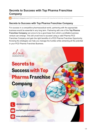 Secrets to Success with Top Pharma Franchise Company