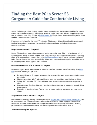 finding the best pg in sector 53 gurgaon a guide