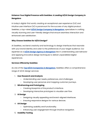 UI UX Design Company in Bangalore - SeekNeo