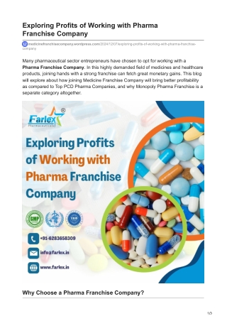 Exploring Profits of Working with Pharma Franchise Company