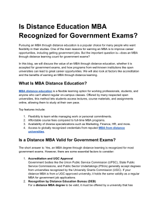 Is Distance Education MBA Recognized for Government Exams