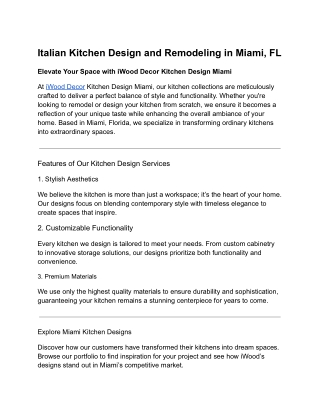 Italian Kitchen Design and Remodeling in Miami, FL