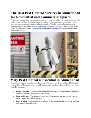The Best Pest Control Services in Ahmedabad for Residential and Commercial Spaces