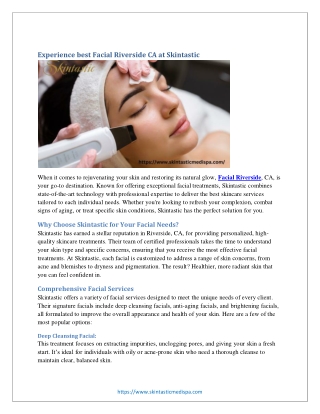 Experience best Facial Riverside CA at Skintastic