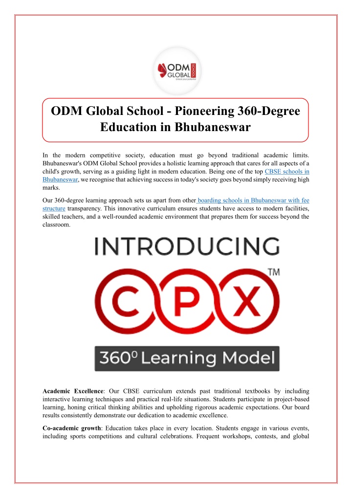 odm global school pioneering 360 degree education