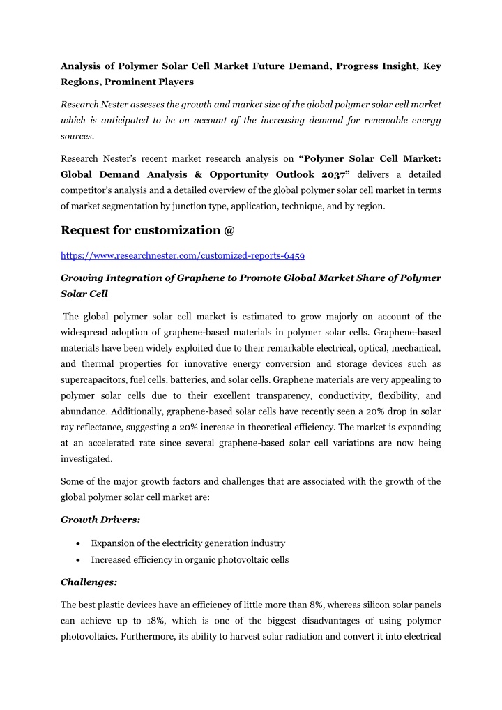 analysis of polymer solar cell market future