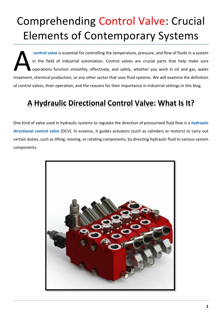 comprehending control valve crucial elements