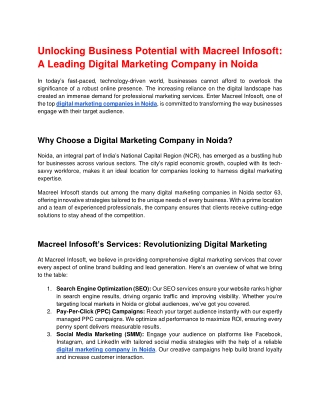 Macreel Infosoft – Leading Digital Marketing Agencies in Noida Sector 63