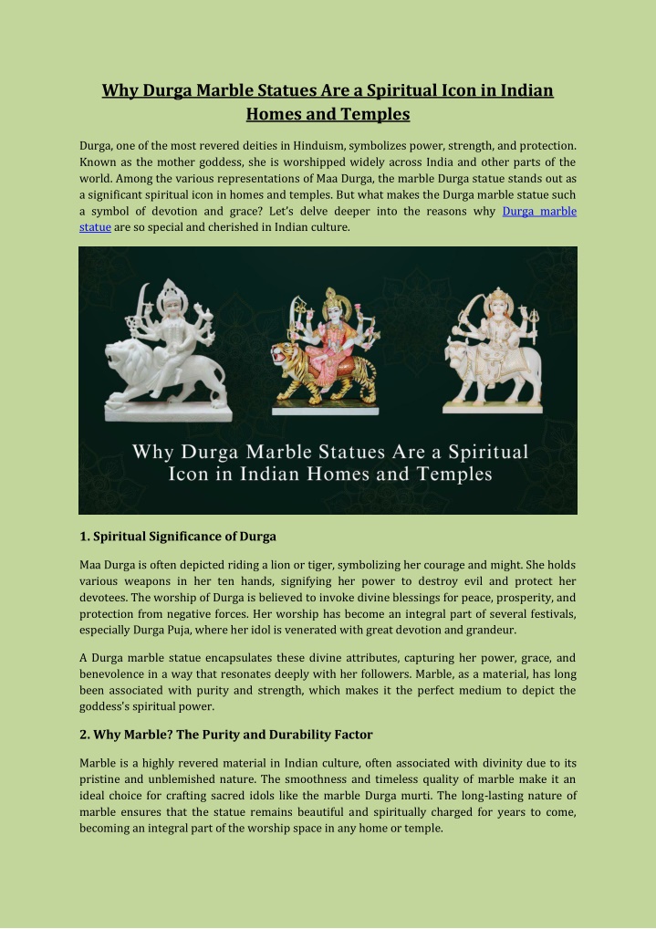 why durga marble statues are a spiritual icon