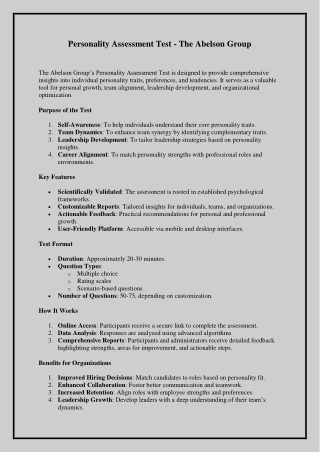 Personality Assessment Test - The Abelson Group