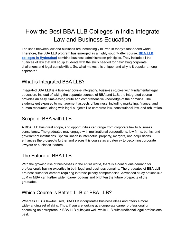 how the best bba llb colleges in india integrate