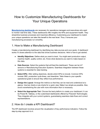 Prescient- How to Customize Manufacturing Dashboards for Your Unique Operations