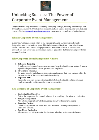 Unlocking Success: The Power of Corporate Event Management