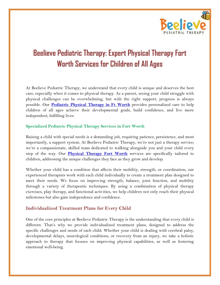 beelieve pediatric therapy expert physical