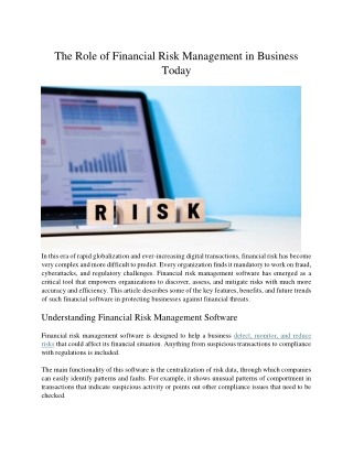 The Role of Financial Risk Management in Business Today