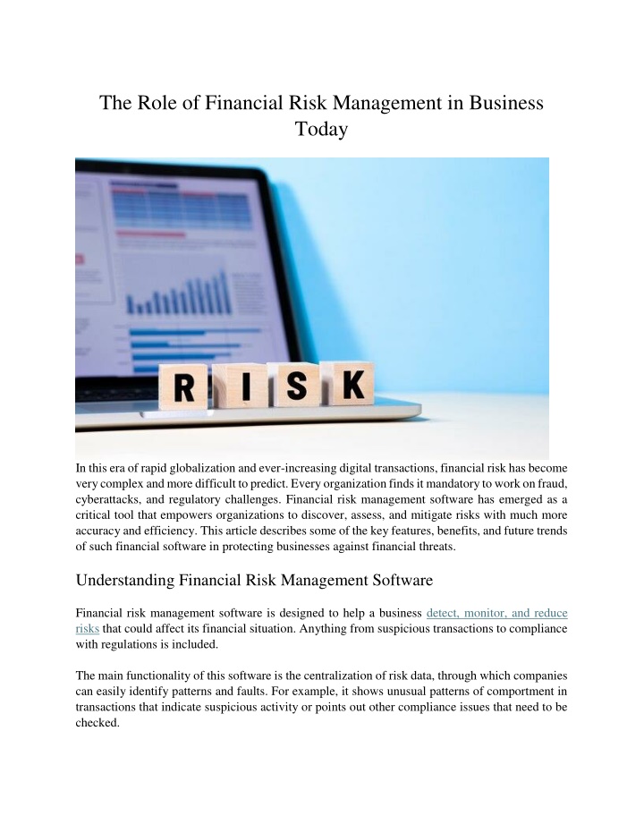 the role of financial risk management in business