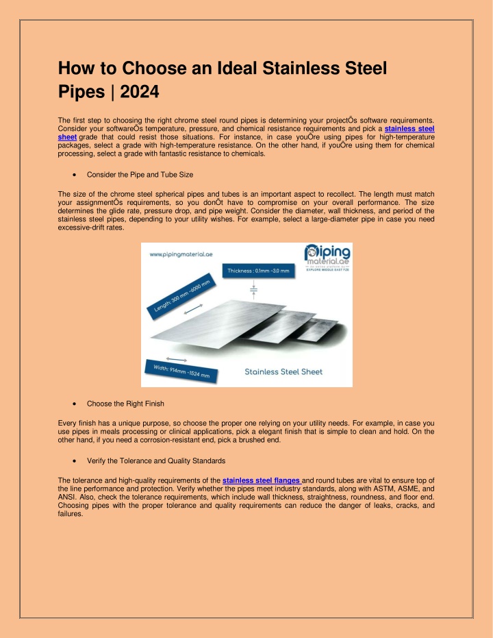 how to choose an ideal stainless steel pipes 2024