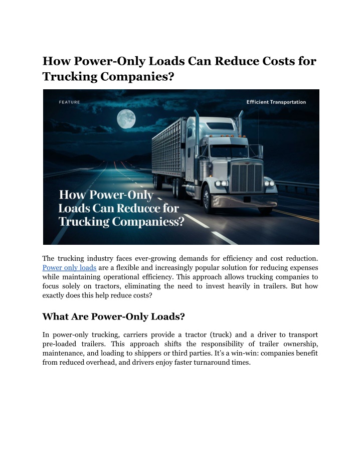 how power only loads can reduce costs