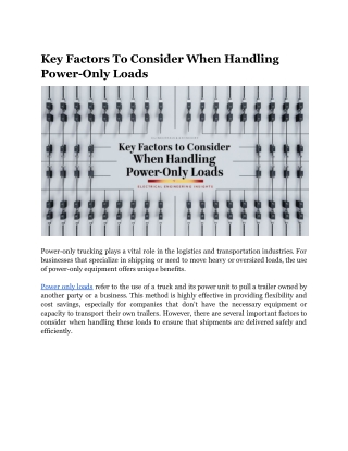 Key Factors To Consider When Handling Power-Only Loads