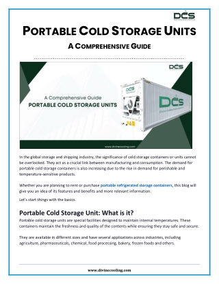 Portable Cold Storage Units - A Comprehensive Guide