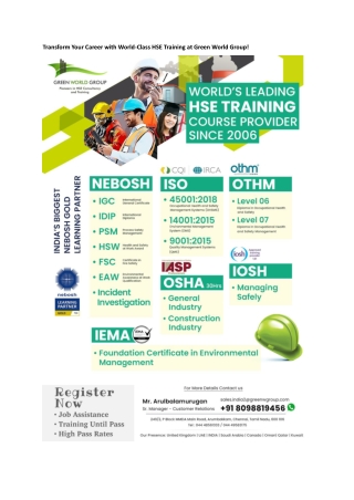 Transform Your Safety Career with Green World Group!