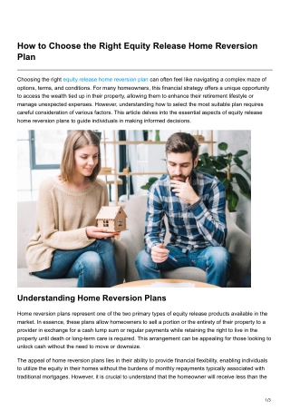 how to choose the right equity release home