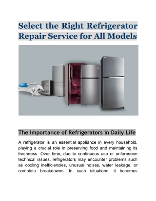 select the right refrigerator repair service