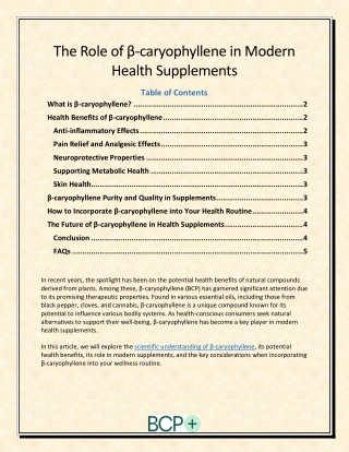 the role of caryophyllene in modern health