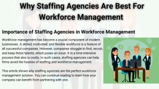 Why Staffing Agencies Are Best For Workforce Management