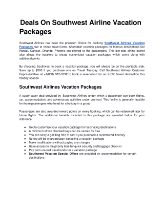 deals on southwest airline vacation packages