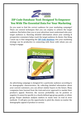 zip code database tool designed to empower