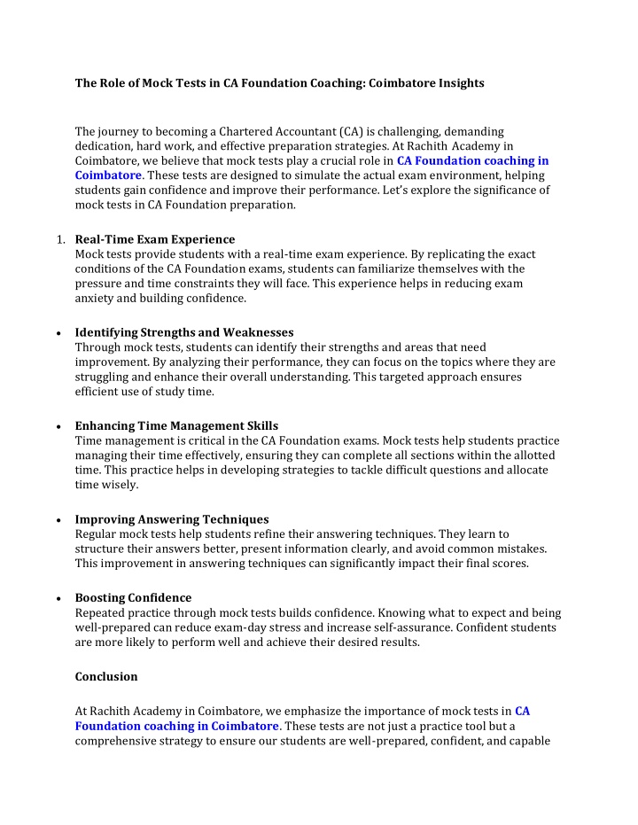 the role of mock tests in ca foundation coaching