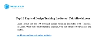 top 10 physical design training institutes