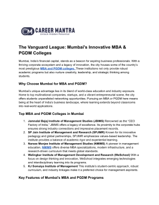 The Vanguard League: Mumbai's Innovative MBA & PGDM Colleges