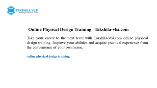 online physical design training takshila vlsi com