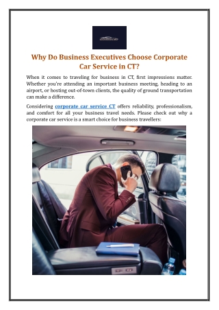 Why Do Business Executives Choose Corporate Car Service in CT?